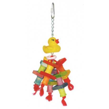 Drevená hračka s kačičkou pre papagáje 22x10cm